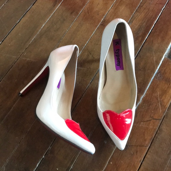 katypeny Shoes - white patent spike red bottom heart high heels